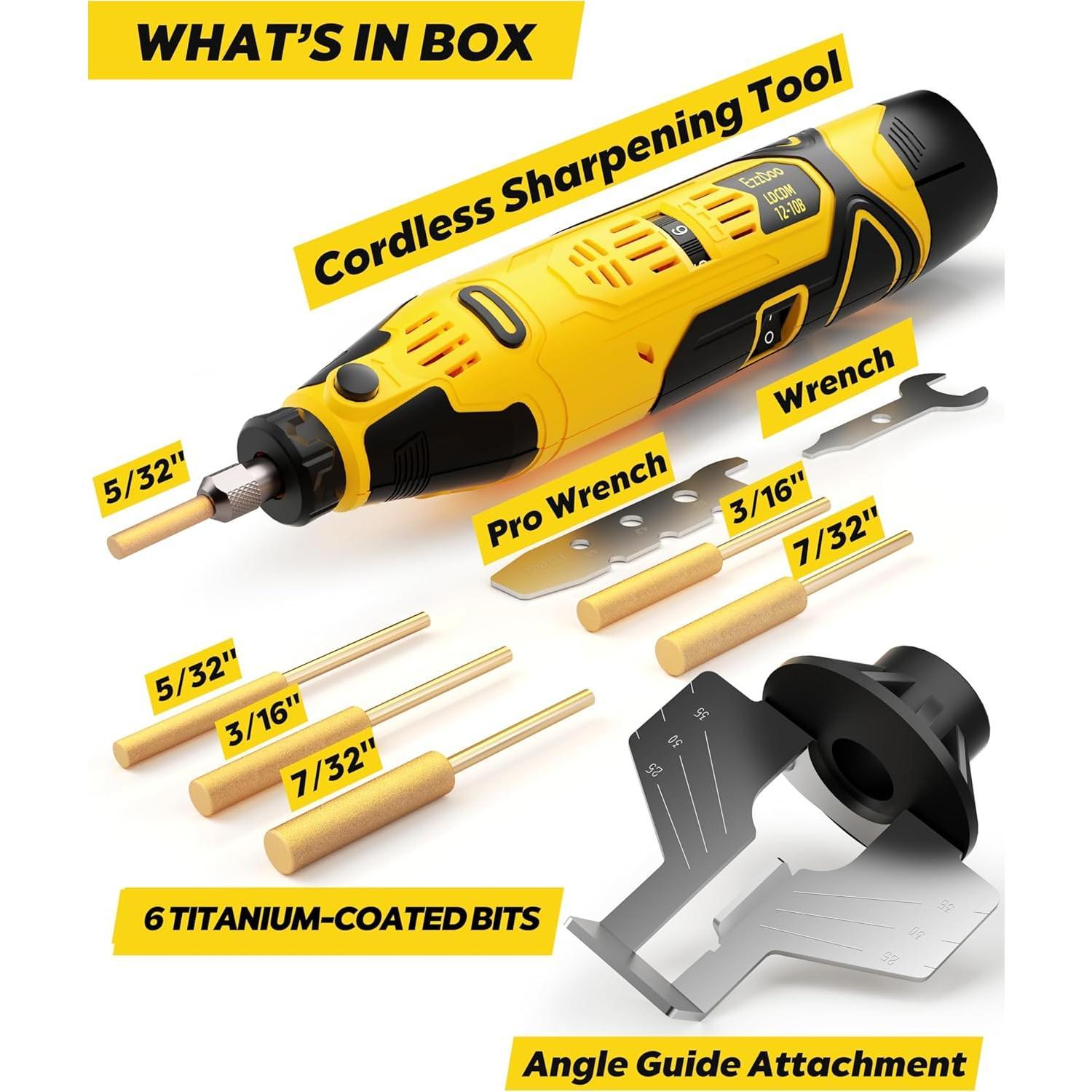 Electric Cordless Sharpener Kit - Portable 12V Chain Sharpener Tool ...