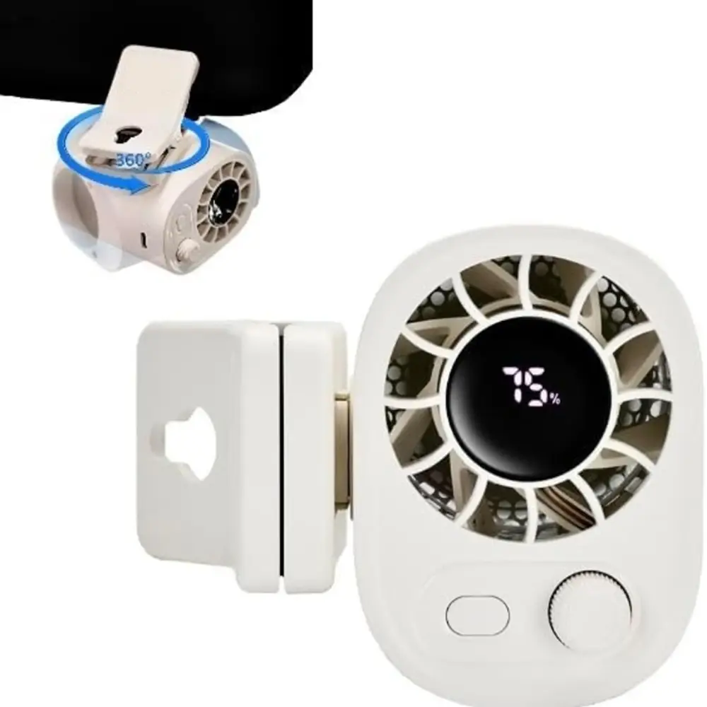 Portable Clip-On Fan for Umbrella, LED Display 360° Rotation 100 Speeds Adjustable, Hands-Free Clip-On Fan, USB Rechargeable Personal Desk Fan, 1400mAh Powerful Cooling Fans for Umbrella Beach Outdoor Travel Essential, Cordless Rechargeable Fan