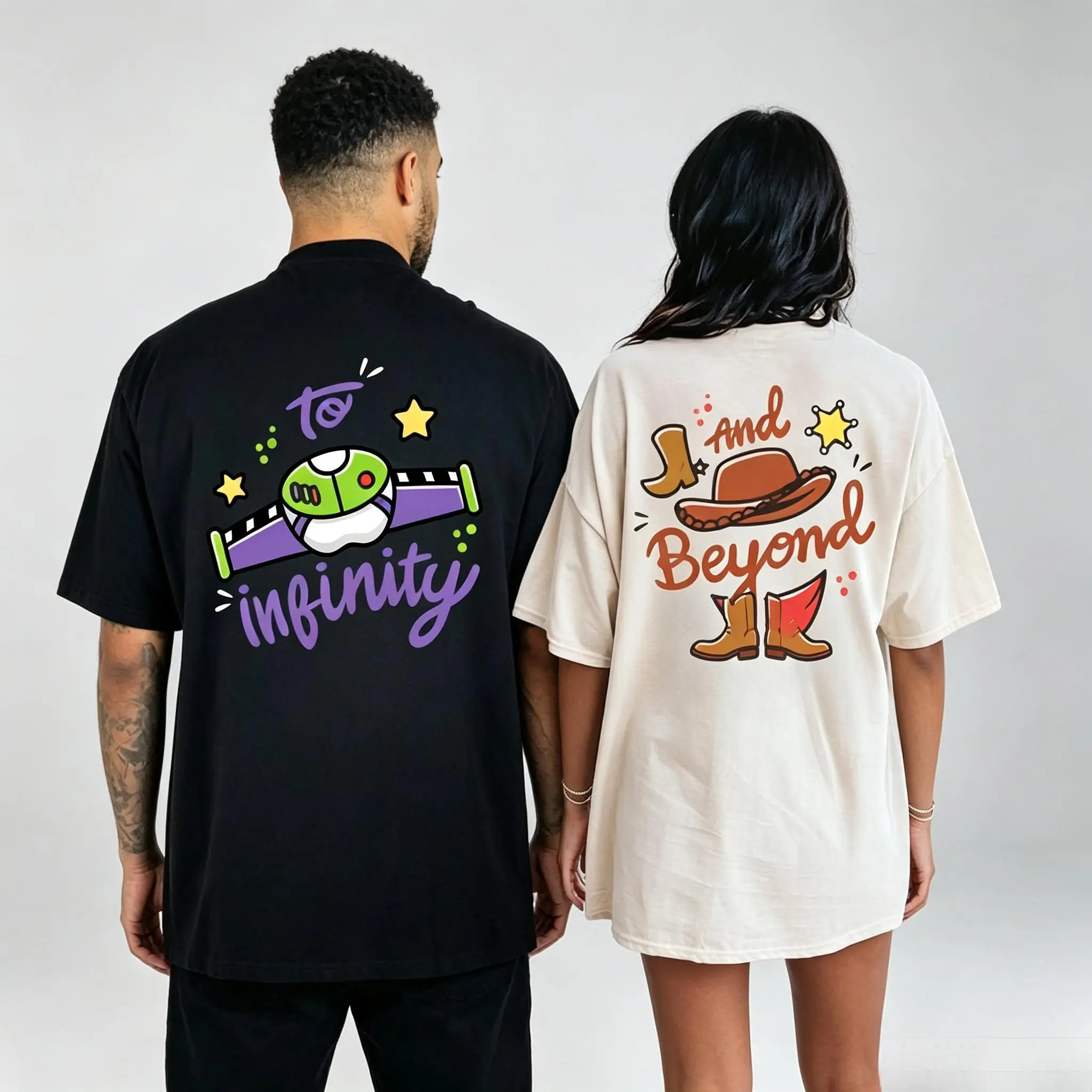 Men's Unisex Fitted High-Quality Cotton Graphic Tee - "To Infinity and Beyond" Print, Short Sleeve, Round Neck, Breathable Fabric, Retro Simple Fashion Streetwear Top for Halloween, Casual Day Outfits
