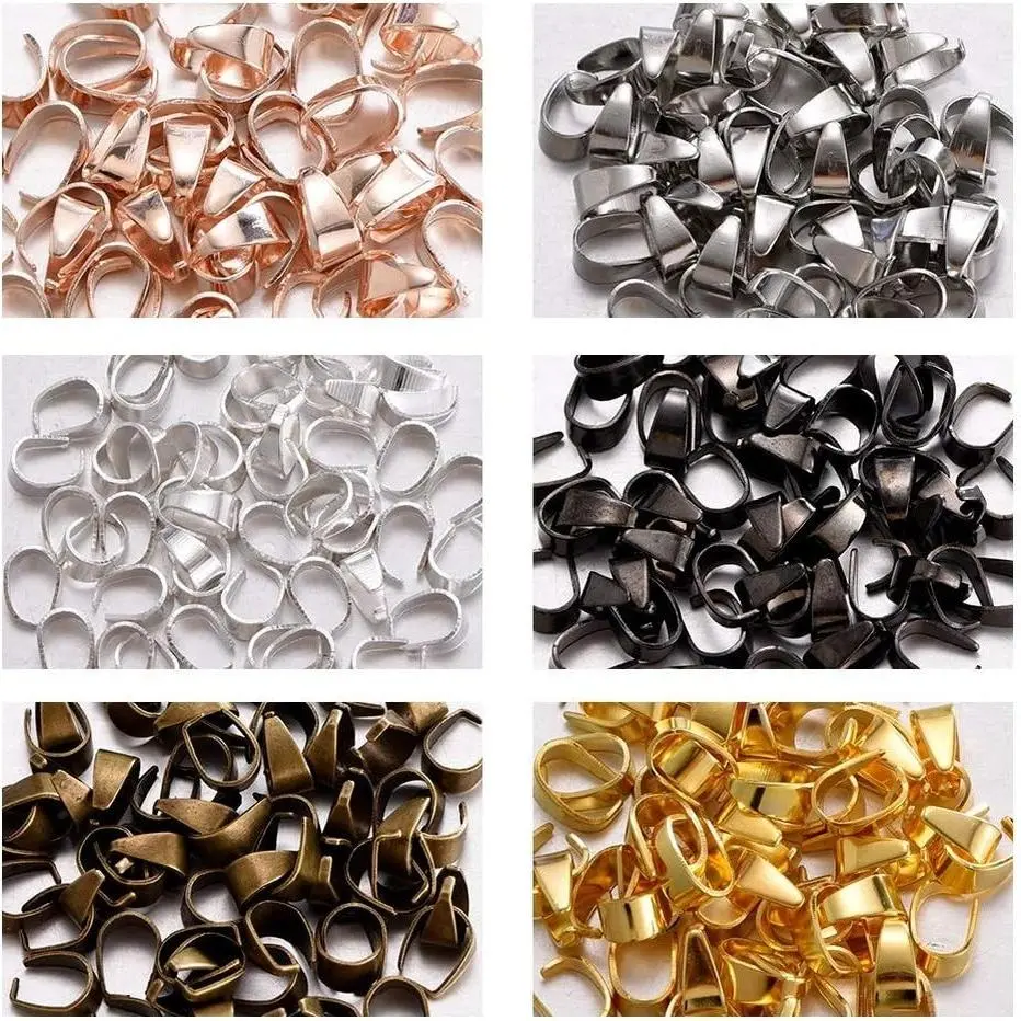 300pcs Mixed Metal Pinch Clip Clasp Bail Necklace Pendant Clasps Claw Bail Hook Connectors for Jewelry DIY Craft Making 6mmx9mm (A573)Gift
