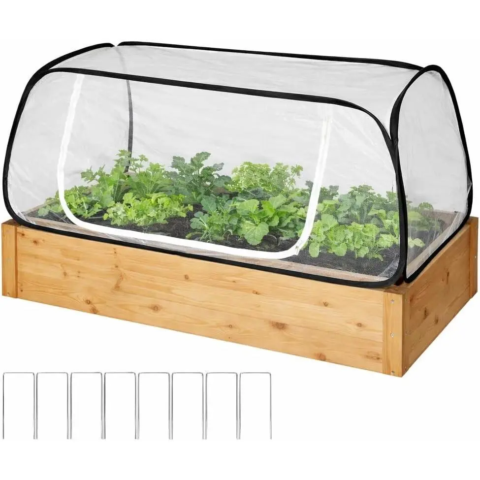 Pop Up Raised Garden Bed Cover -45''x22''x18'' Instant Plant Protection Against Bird, Pests & Squirrel，Plant Net Cover for Raised Bed with Zipper Door for Protecting Vegetable Row