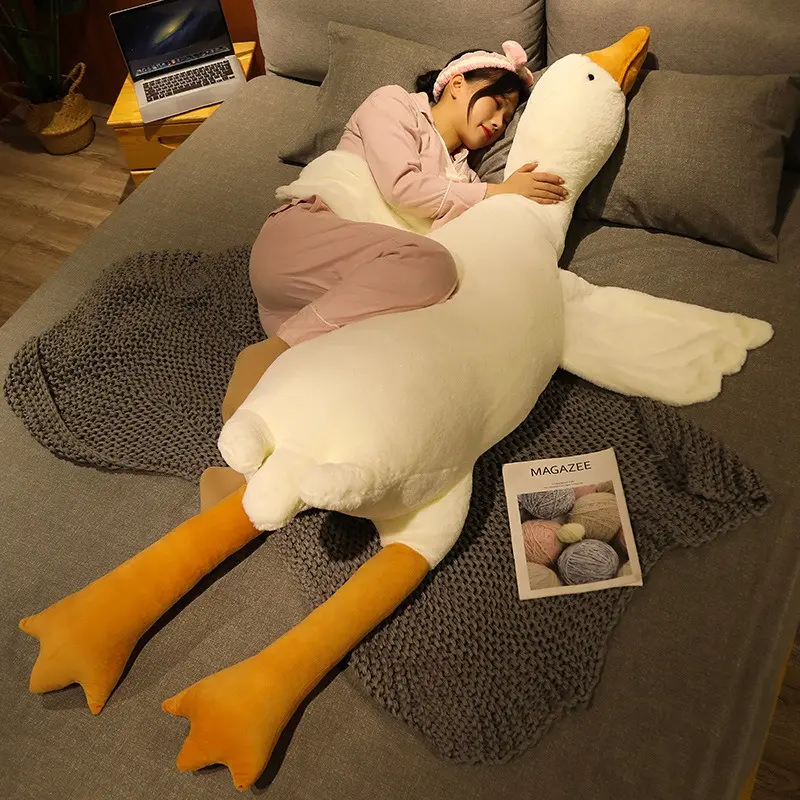 Big White Goose Plush Pillow, Viral Kawaii Lying Flat Stuffed Goose Toy, Fluffy Huggable Duck Body Cushion, Ultra Soft Plush Doll, Cozy Sleep Companion for Bedroom Lounging & All-Night Rest