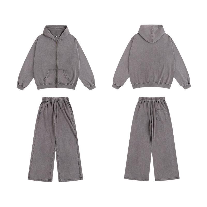 BIGWIG Unisex loose zip-up hoodie suitable for men and women, solid color zip-up sweatshirt acid wash long sleeve pullover, basic minimalist terry fabric cotton zip-up hoodie vintage