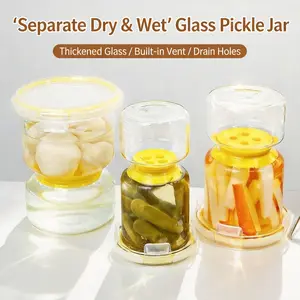 Dry Wet Separation Glass Pickle Jar, Transparent Sealed Fermentation Container, Food Grade Home Use, Water Filter Container