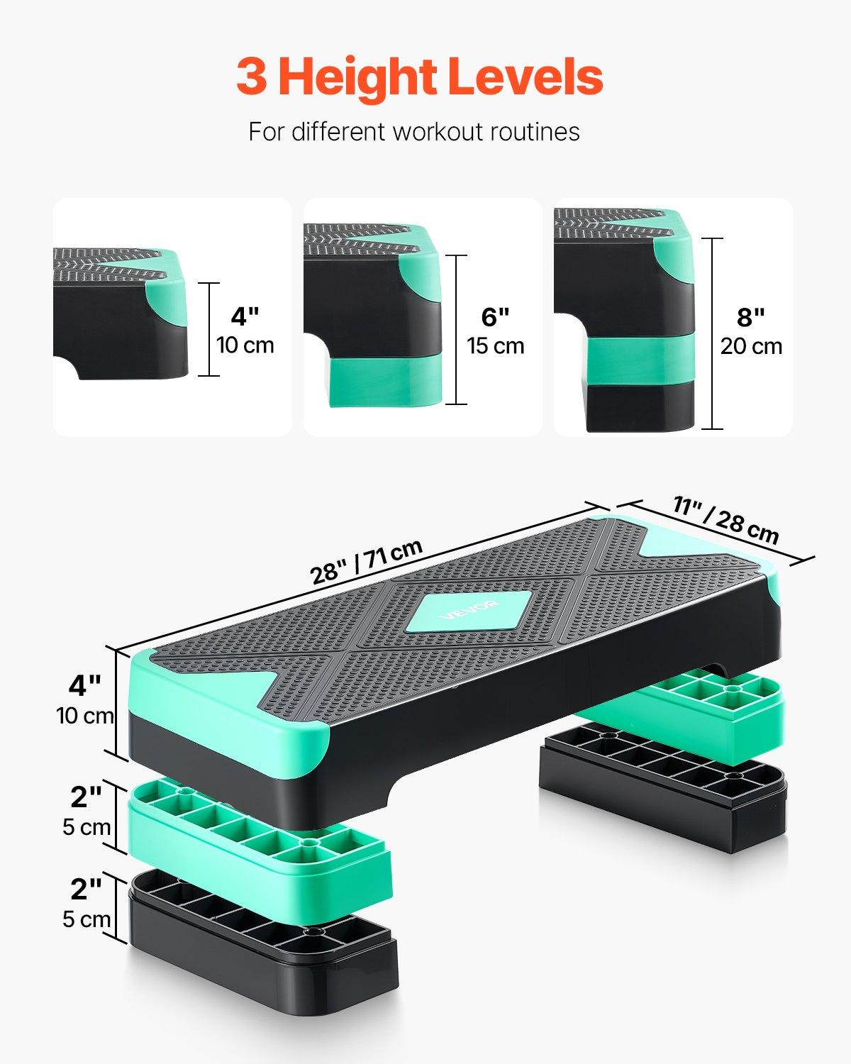 VEVOR Aerobic Exercise Step Platform, 28-Inch Workout Aerobic Stepper, Height Adjustable Fitness Training Step Deck Trainer with 4 Risers, Non-Slip Surface Bench for Home Gym Cardio Strength, Green VEVOR Aerobic Exercise Step Platform, 28-Inch Workout Aerobic Stepper, Height Adjustable Fitness Training Step Deck Trainer with 4 Risers, Non-Slip Surface Bench for Home Gym Cardio Strength, Green