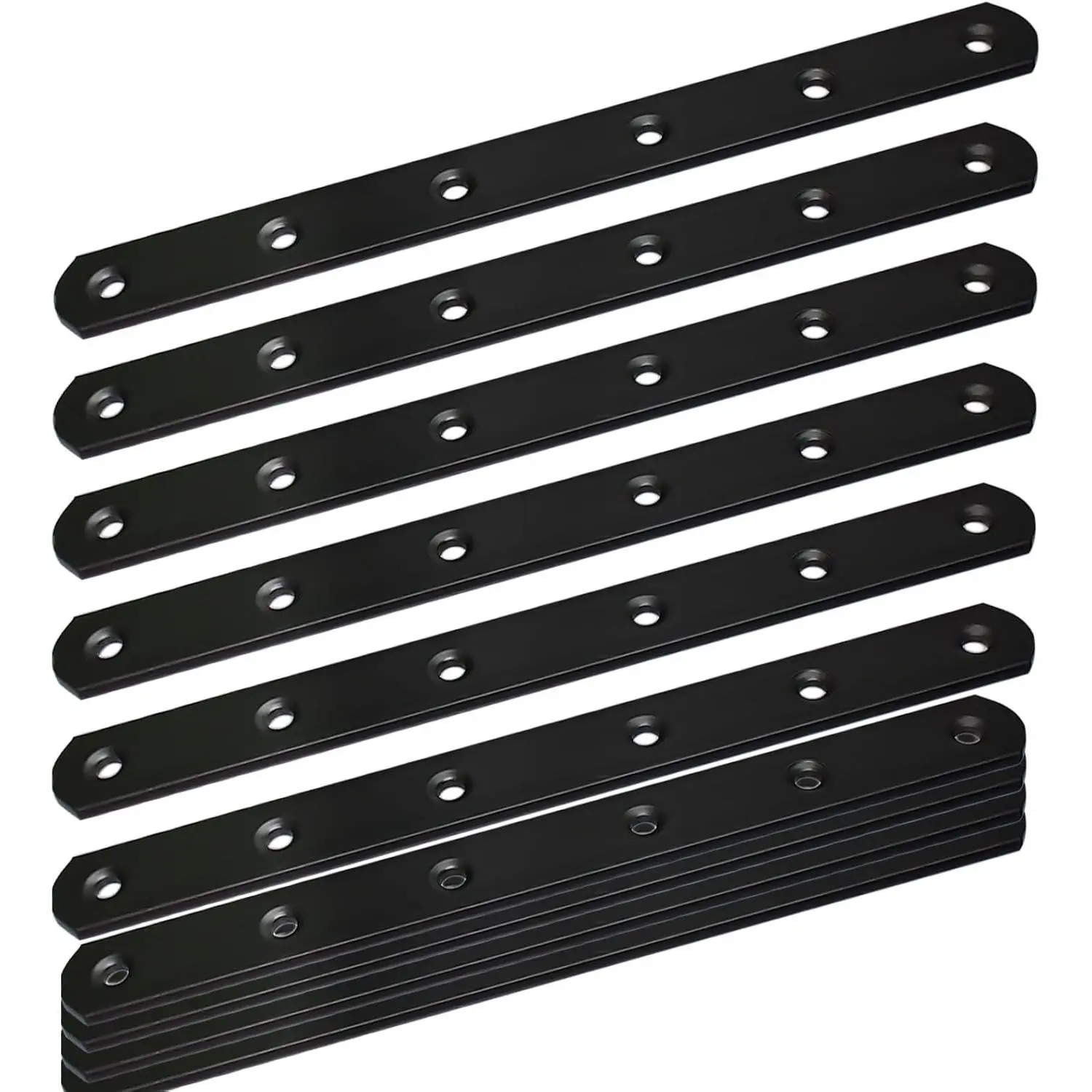 12Pack Black Straight Brackets, 8Inch 200MM 3MM Thick Heavy Duty Metal Mending Plates, Joining Brace for Wood Fence Bookcase Cabinet Repairing, Flat Corner Bracket