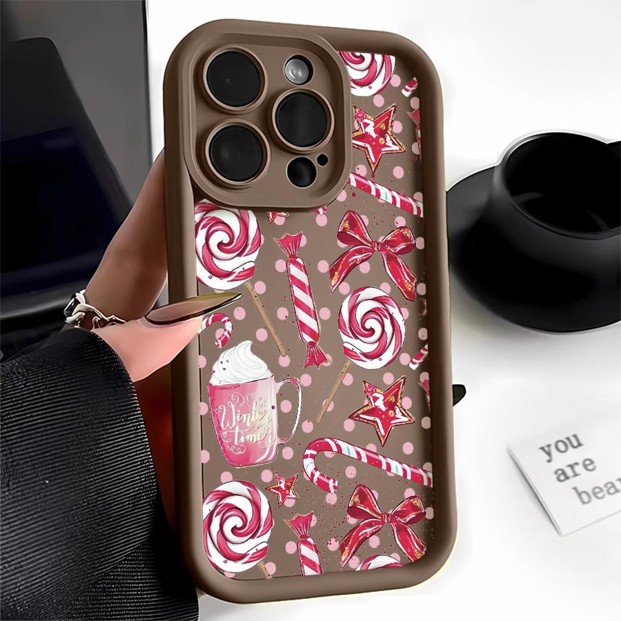 Phone Case: 1pc Christmas Candy Lollipop Bow Phone Case Suitable for Apple iPhone 17 E Air Pro ProMax iPhone16 15 14 Plus 13 12 Mini 11 X XS XR Antidrop Softshell Cartoon Style Cute Can Be Given to Friends