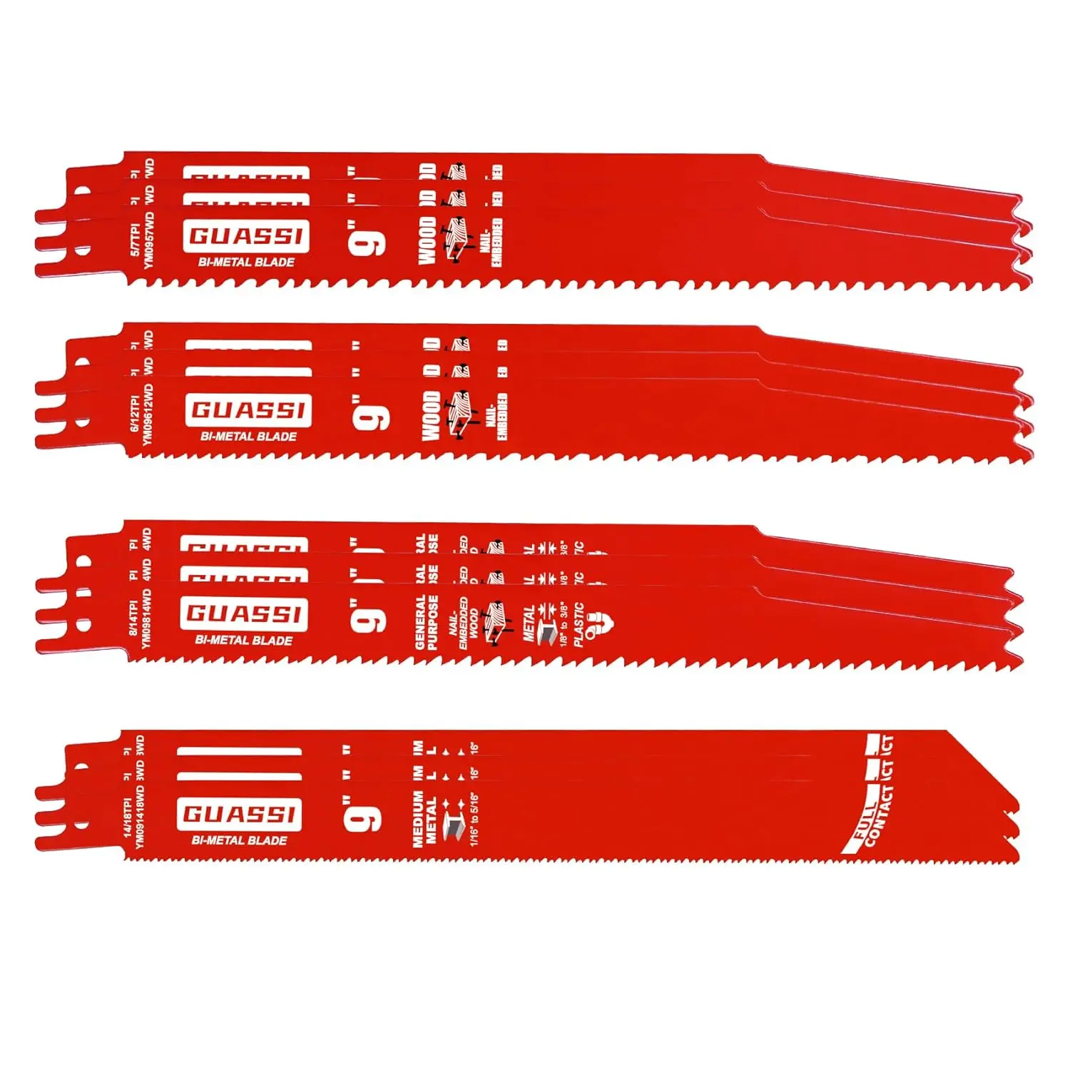12 Pack 9 inch Reciprocating Saw Blade Set, TPI  Sawzall Blades for Wood, and PVC Cutting, Sawzall Blades for Multi-Demolition and Cutting, for