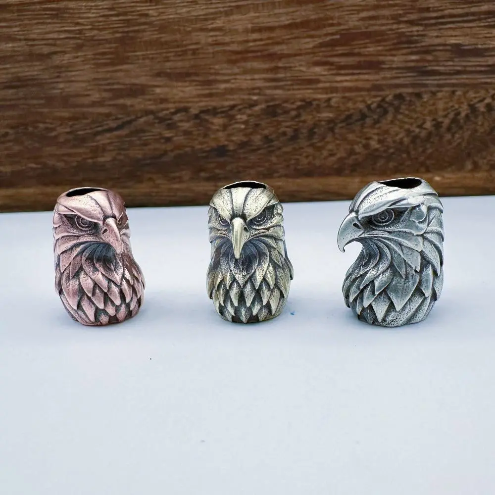 Retro Solid Brass Eagle Head Charm Keyring, Pure Copper Woven Lanyard Pendant, Vintage Hip Hop Portable Metal Decor Accessory for  Craft Collectors