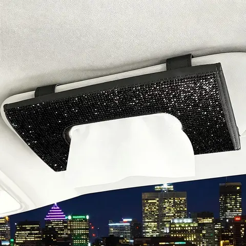 Car Tissue Box, Car Sun Visor Tissue Storage Box, Glitter Artificial Rhinestone Shiny Tissue Bag, Artificial Crystal Car Back Seat Tissue Bag, Tissue Holder for Car, Car Accessories Women, Car Interior Accessories Girls