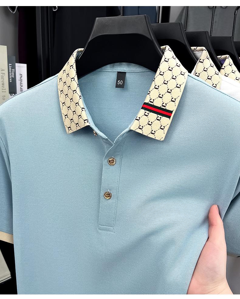 Fashion luxury brand short sleeve polo shirt men new personalized letter color blocked high-end casual breathable lapel T-shirt