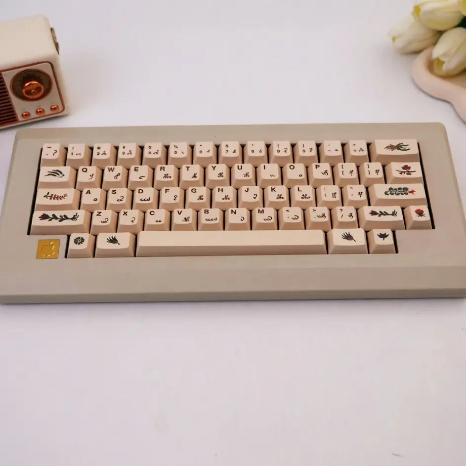 Vintage Pbt Heat Transfer Keycap Set, 137 Keys, Handwritten Cherry Outline, Includes 7u and Split Space, Compatible with Mx Axes 61/68/87/104 Layouts