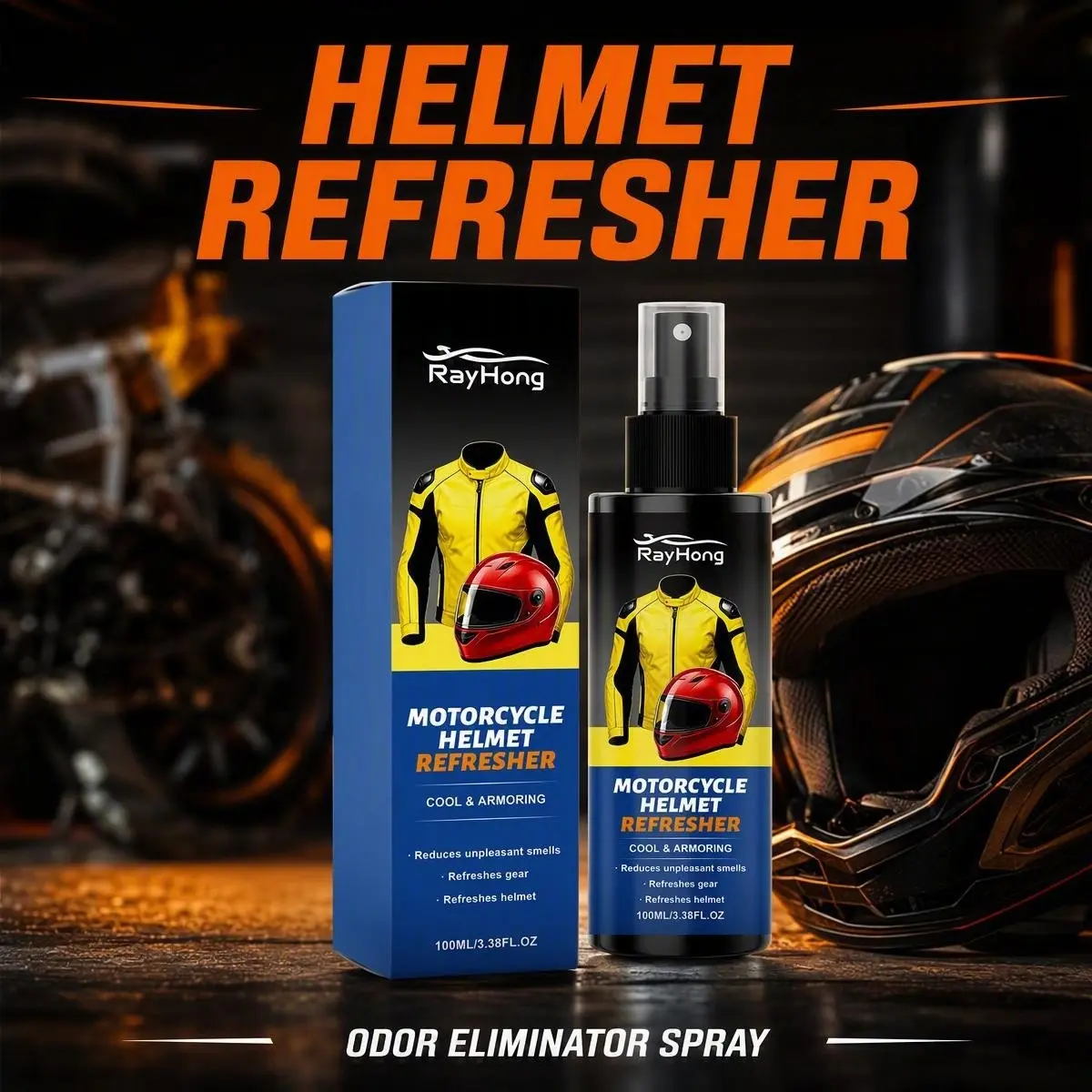 Motorcycle Helmet Deodorizing Freshening Spray, Universal Inner Outer Cleaning, Eliminates Odors, Natural Scent, Maintains Clean Liner