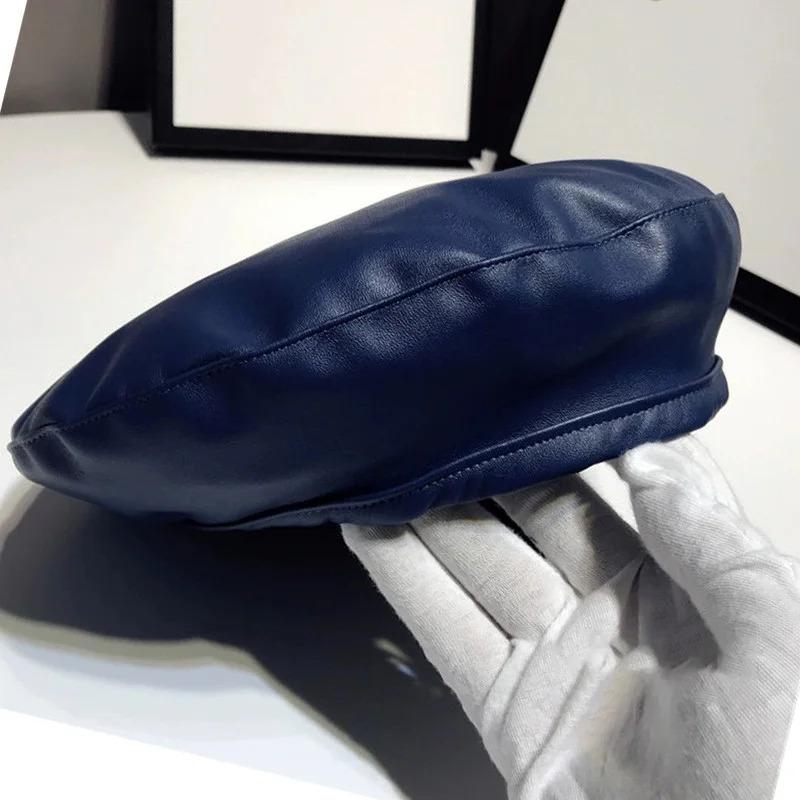 Fashion Autumn Winter Beret Beanie Hat Women Plain Beret Hats Solid Color Elegant Men Women Artist Caps PU Leather Painters Caps