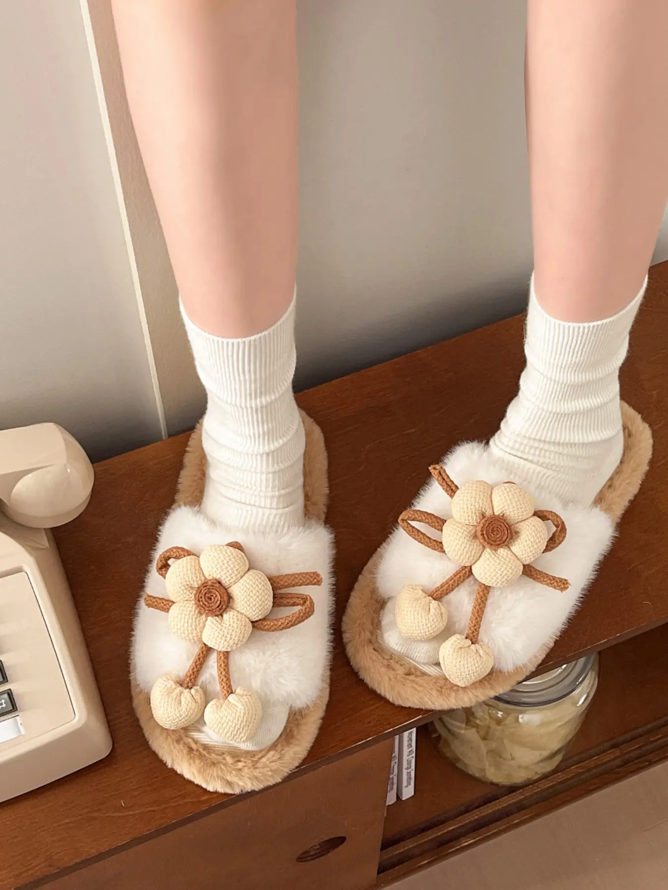 Women's Comfortable Plush Slippers, Casual Floral Design, Textile Upper, Rubber Sole, All Seasons, Ideal for Home & Leisure