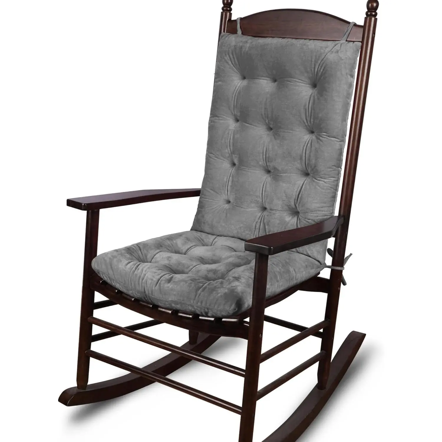 Rocking Chair Cushion Large Rocking Chair Pads with Ties Premium Tufted High Back and Seat Cushion 2 Piece Set Grey