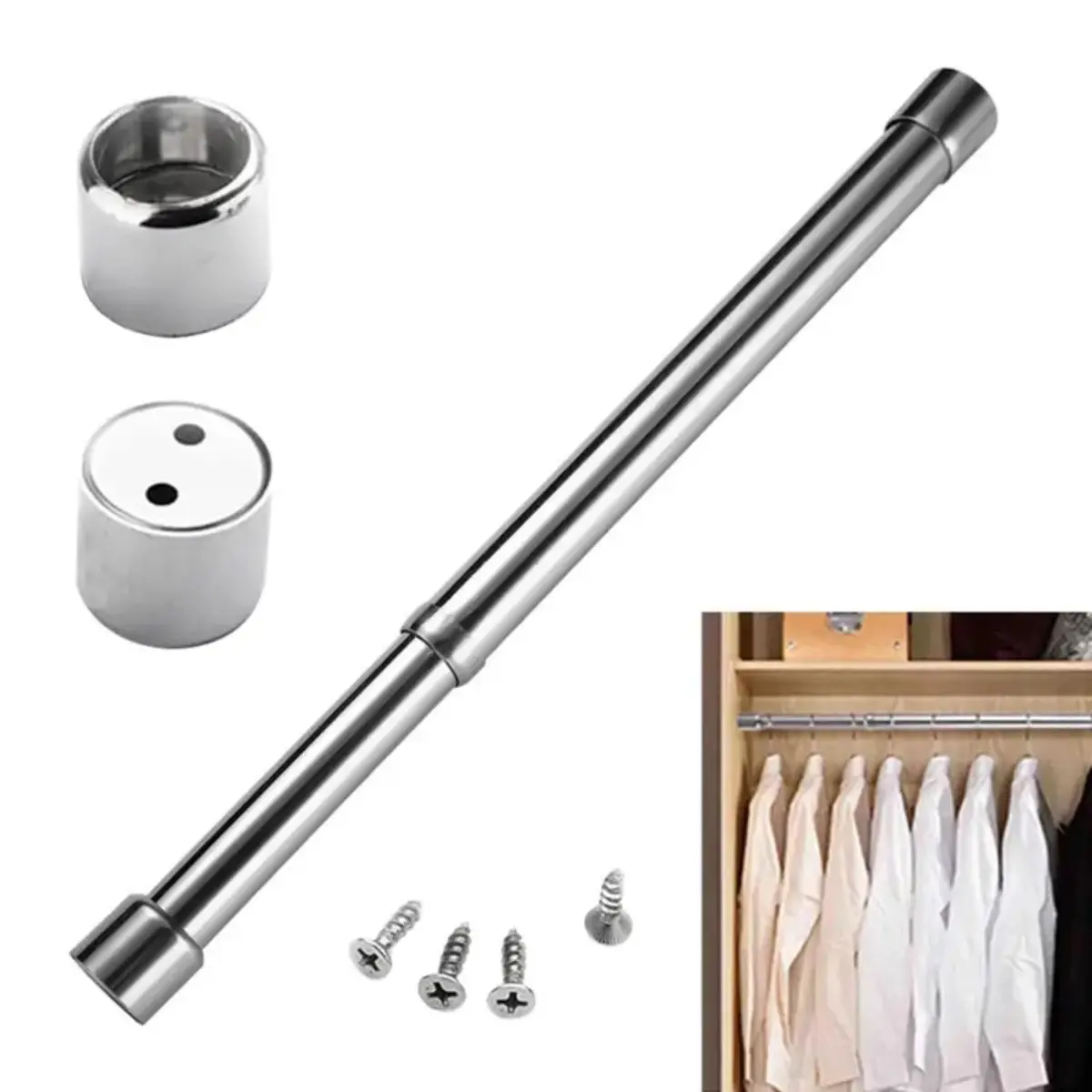 Heavy-Duty Wardrobe Hanging Rod, Stainless Steel Thickened Design Adjustable Extendable Rod, Ideal for Clothes, Balcony, Bedroom Accessories, Versatile Use