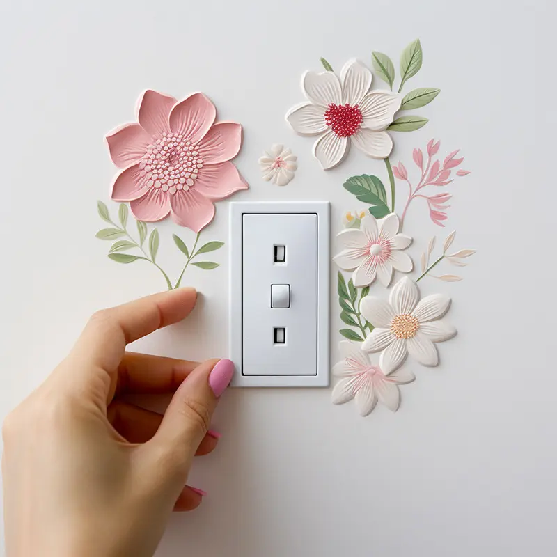 10PCS Fresh Floral Anime Light Switch Stickers, Removable PVC Wall Decals, Cute Flower Cartoon Socket Decor Stickers, DIY Home Art Ornaments For Living Room Bedroom Apartment Wall Renovation Decor Supplies,vintage,,Multicolor,R,stai,jesu,mom,gold,pendant,
