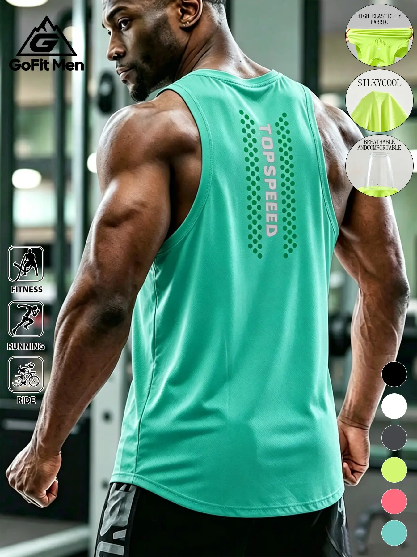 Gofit Men's Ice Silk Vest, Fitness Vest, 6 Colors, Quick-Dry Breathable Mesh, Reflective Topspeed Print, High Elasticity, Sleeveless Gym Tops, Sports Training Top, Reflective Running Vest