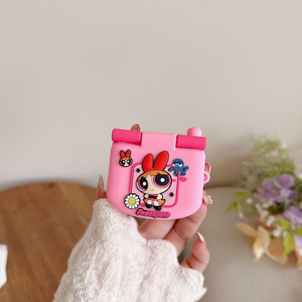 Cute Anime Figure The Power Girls Flip Phone SiliconeWireless Earphone Protective Case For Airpods PerfectSurprise Gifts