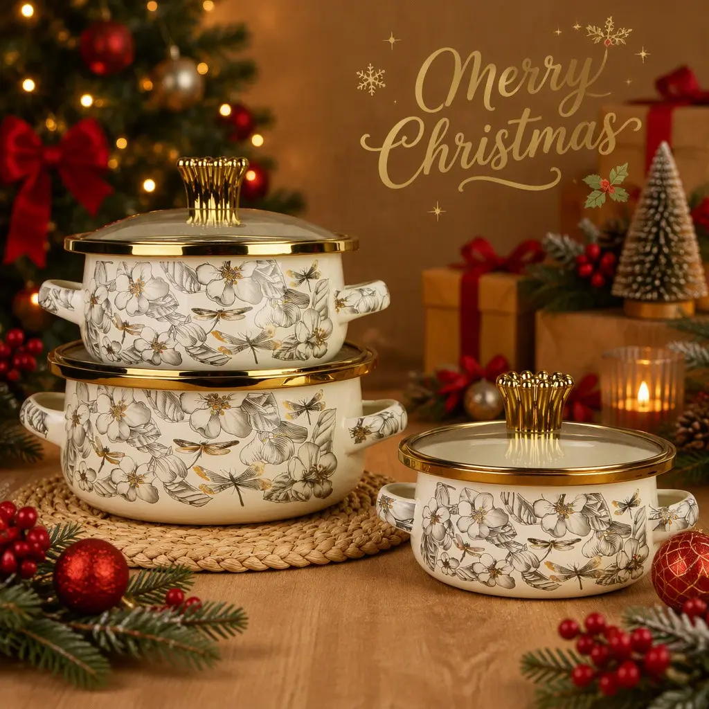 Enamel Mini Pot Set, Multi-Functional 3-Piece Cookware, Lid with Glass Cover, Includes Mini Soup Pot and Small Bowl, Ideal for Kitchen and Gifts
