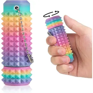 Pain Stim Fidget Toy, 3D Printed Pocket Spiky Keychain with Clicker Button Spinner Sensory Toys for Anxiety Focus & Stress Reduction Novelty Gifts(Rotate Rainbow2)fidget toys