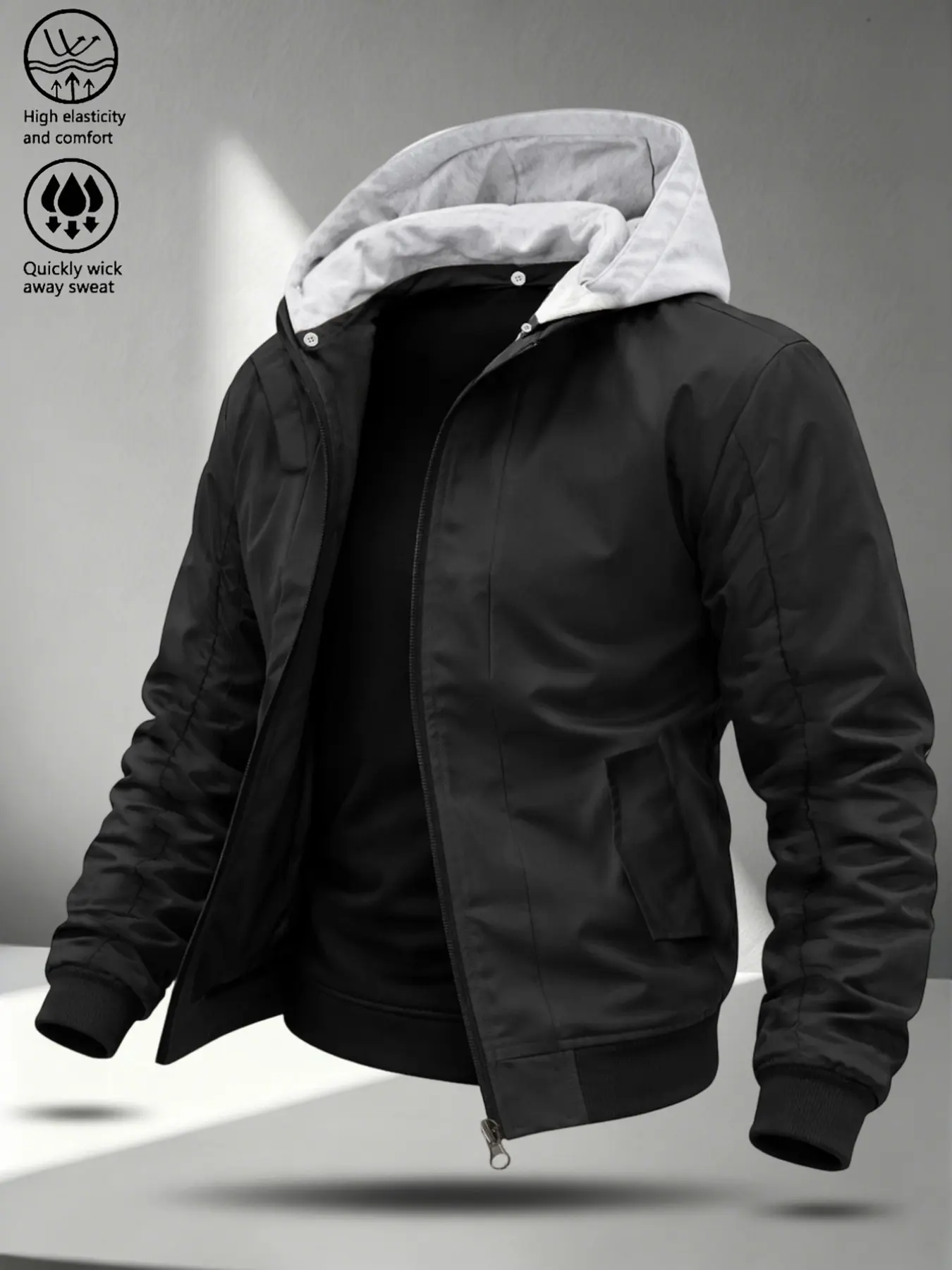 Men's Outdoor Soft Shell Windproof Hooded Jacket Anorak, Zipper and Pockets, Casual Everyday Wear, Ideal for Hiking and Cycling