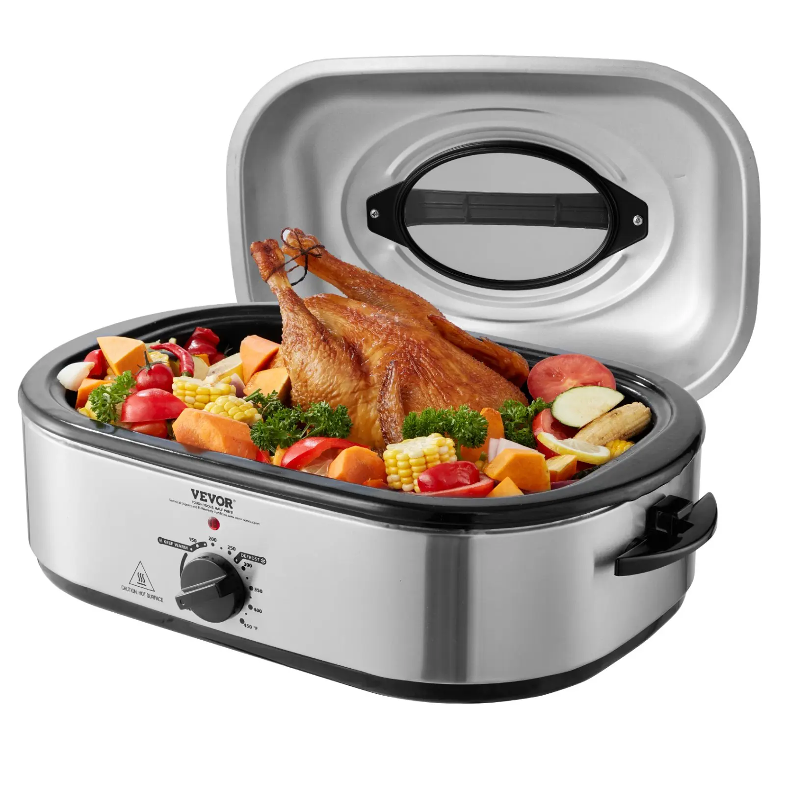 VEVOR Electric Roaster Oven, 18 QT Turkey Roaster Oven with Self-Basting Lid, 1450W Roaster Oven with Defrost Warm Function, Adjustable Temperature, Removable Pan Rack, Fits Turkeys Up to 22LBS