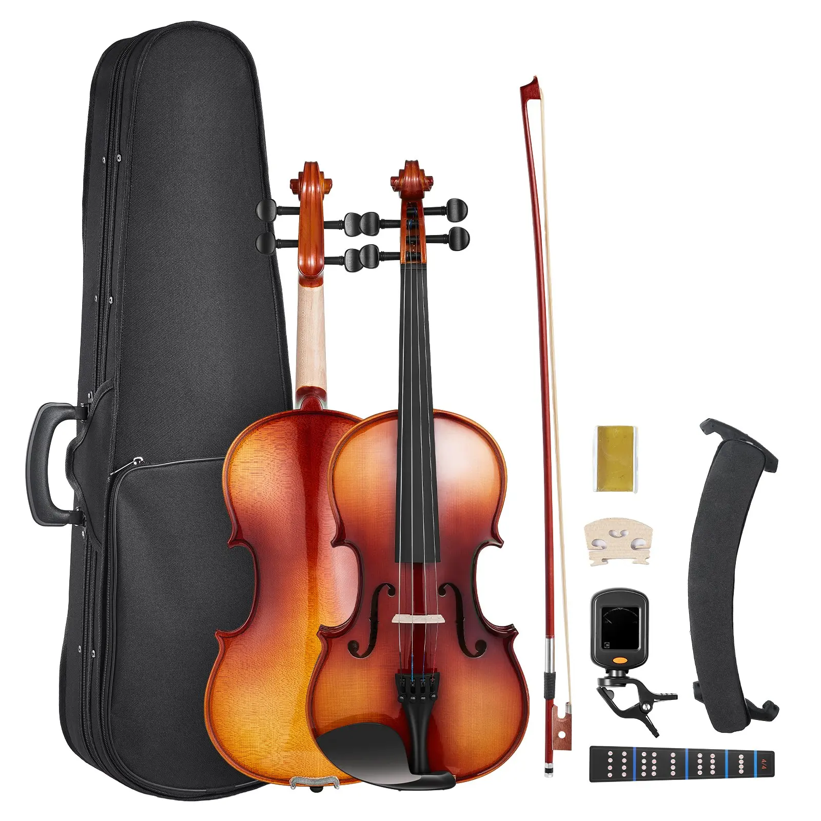 VEVOR Violin 4/4 Full Size for Adults, Violin Fiddle Set for Beginners Student with Hard Case, Rosin, Bow, Shoulder Rest, Bridge, Extra Strings, Professional Solidwood Instrument (Glossy Brown)