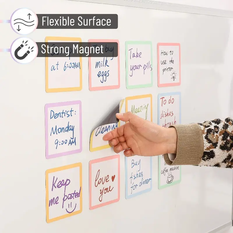 42pcs Reusable Magnetic Notes Set - 12 Dry Erase Memo Boards (3.94x3.94 Inch) with 1 Magnetic Marker, Perfect for Whiteboard/Fridge/Locker - Ideal for Office, Classroom & Home Organization