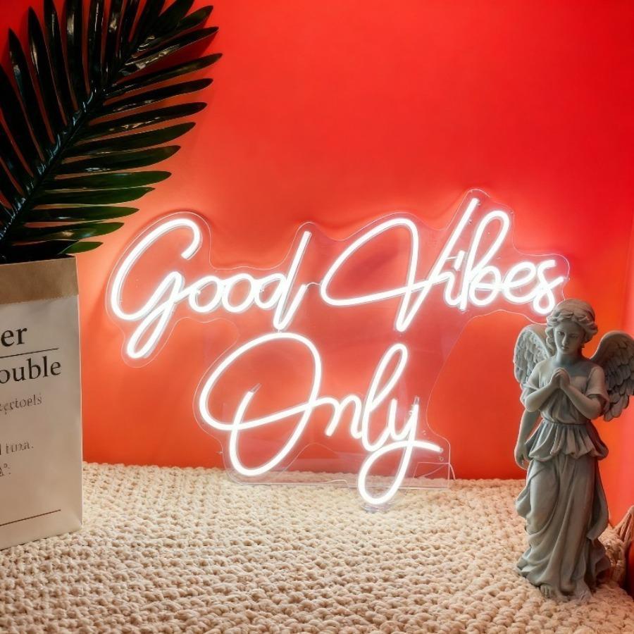 Good Vibes Only Neon Sign, USB Powered Dimmable Ice Blue Cyan LED Neon Light, Aesthetic Positive Quote Wall Decor for Bedroom Gaming Room Man Cave Home Bar, Motivational Gift for Her Teens Gamers