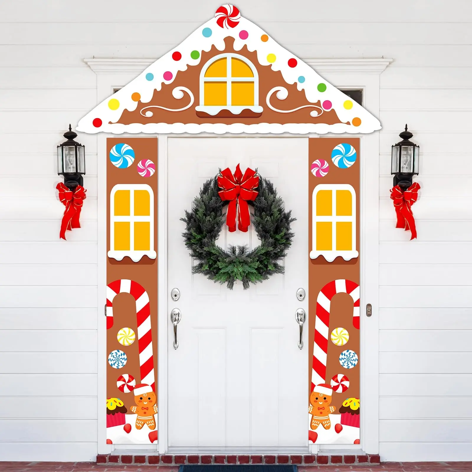 3pcs Christmas Gingerbread Party Banner, Classroom Holiday Decor, Gingerbread Man Door Curtain, Winter Background Cloth, Indoor Outdoor Decoration