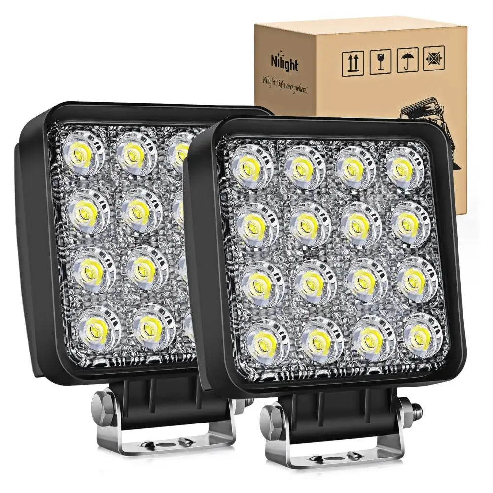 Nilight 4-Inch 48W Flood LED Work Lights, Aluminum Offroad Lights with 180° Beam, 2-Pack for Automotive & Motorcycle Use
