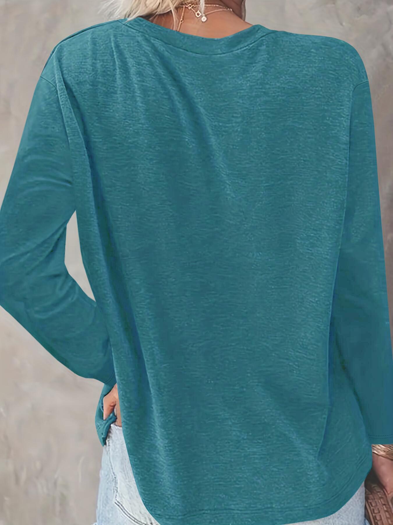 Women's Casual Letter Print Long Sleeve Round Neck Basic Fitted Thin Top, Available in 10 Colors, Perfect for Fall & Winter Fashion