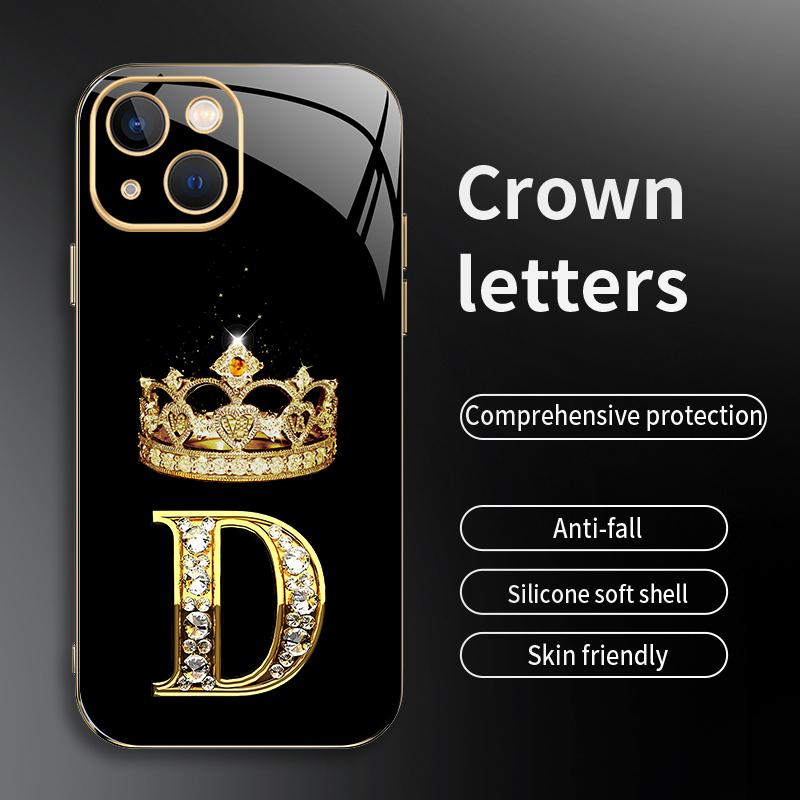 Suitable for [iPhone 13] New high-end crown electroplated gold edge mobile phone case new business simple explosion-proof mobile phone case affordable anti-fall anti-fingerprint-888