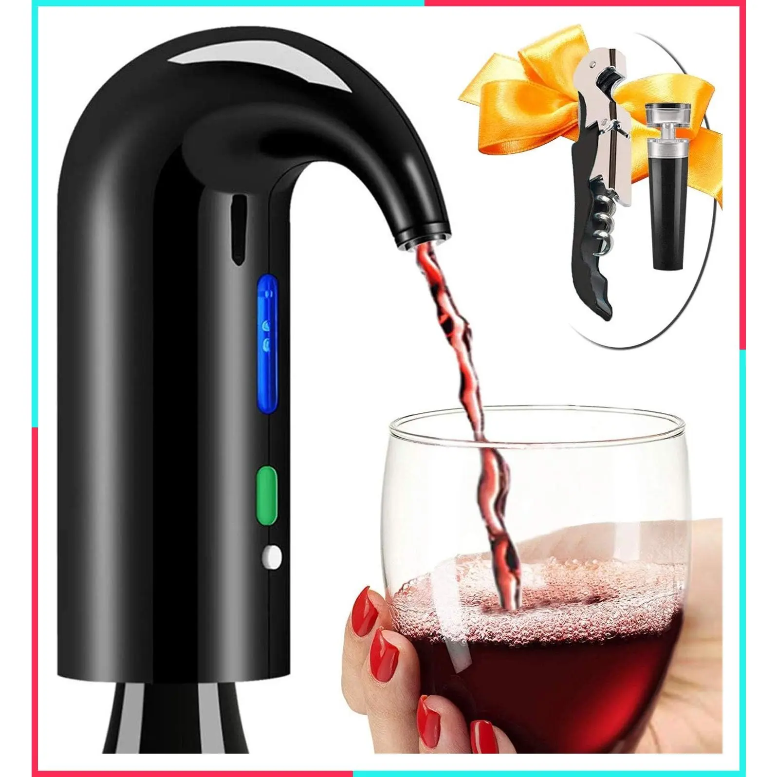 Electric Wine Aerator Decanter One Touch Red White Wine Aeration Accessories with Wine Opener Spout Pourer for Beginner Enthusiast Great Gift