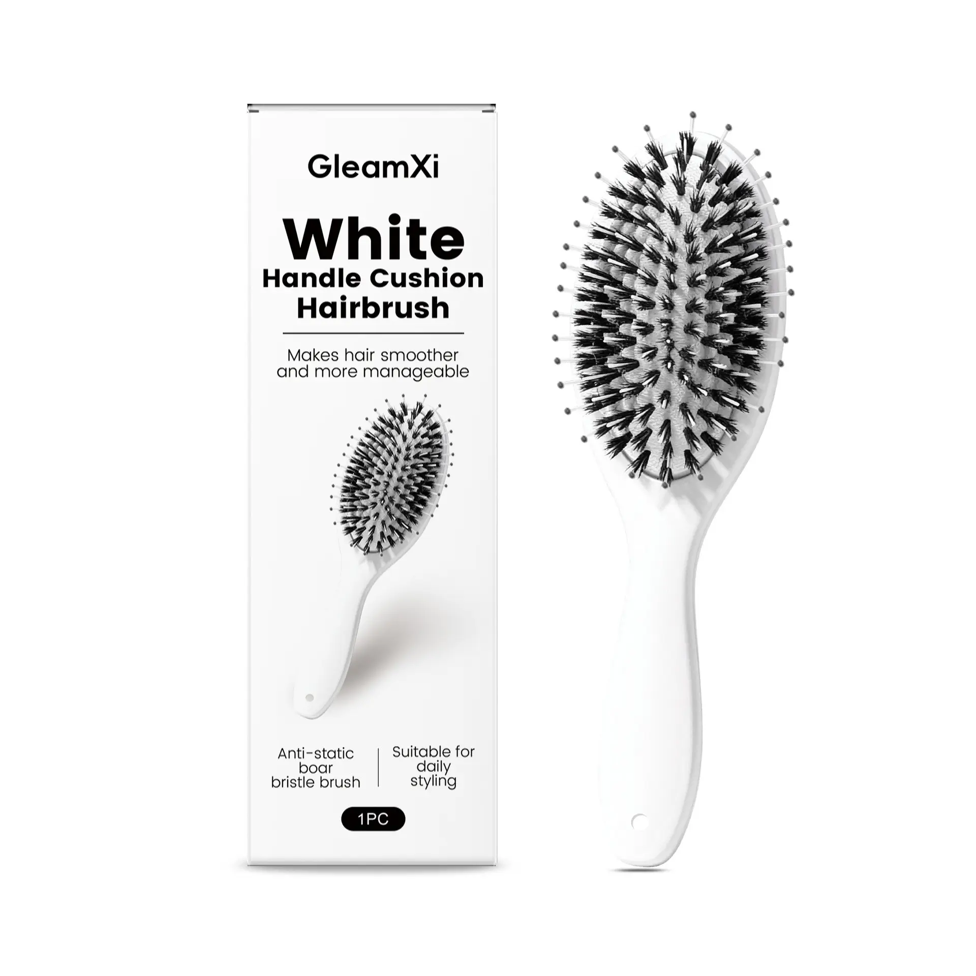 Boar bristle and nylon anti-static cushion detangling hairbrush that detangles, smooths frizz, adds shine, and massages the scalp with less tugging — wet or dry, easy to clean, and made for all hair types, universal hairbrush, unisex, Detangler Brush