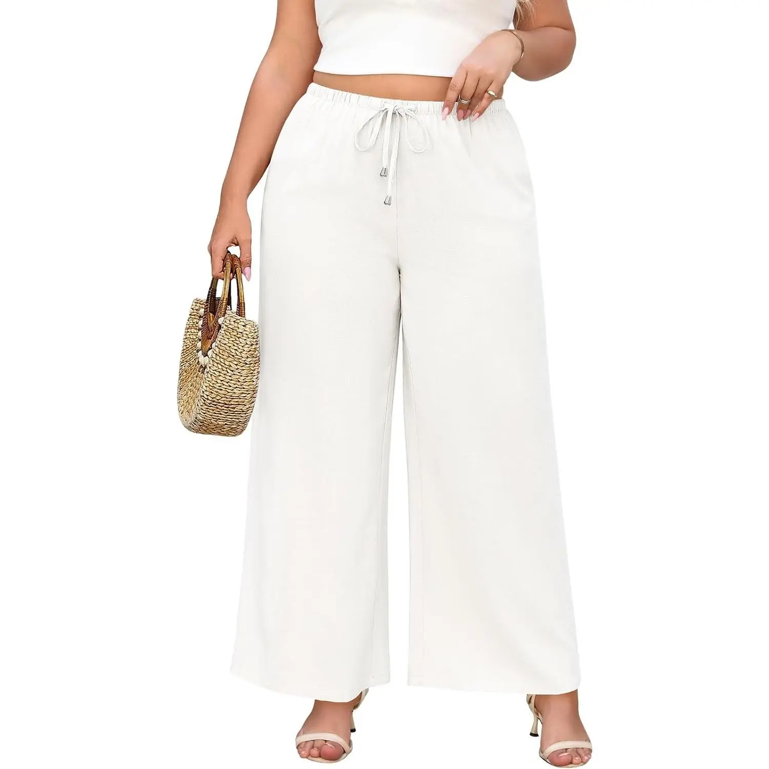 Linen Pants for Women Plus Size Wide Leg Palazzo Summer Boho Beach Flowy Casual Travel Vacation