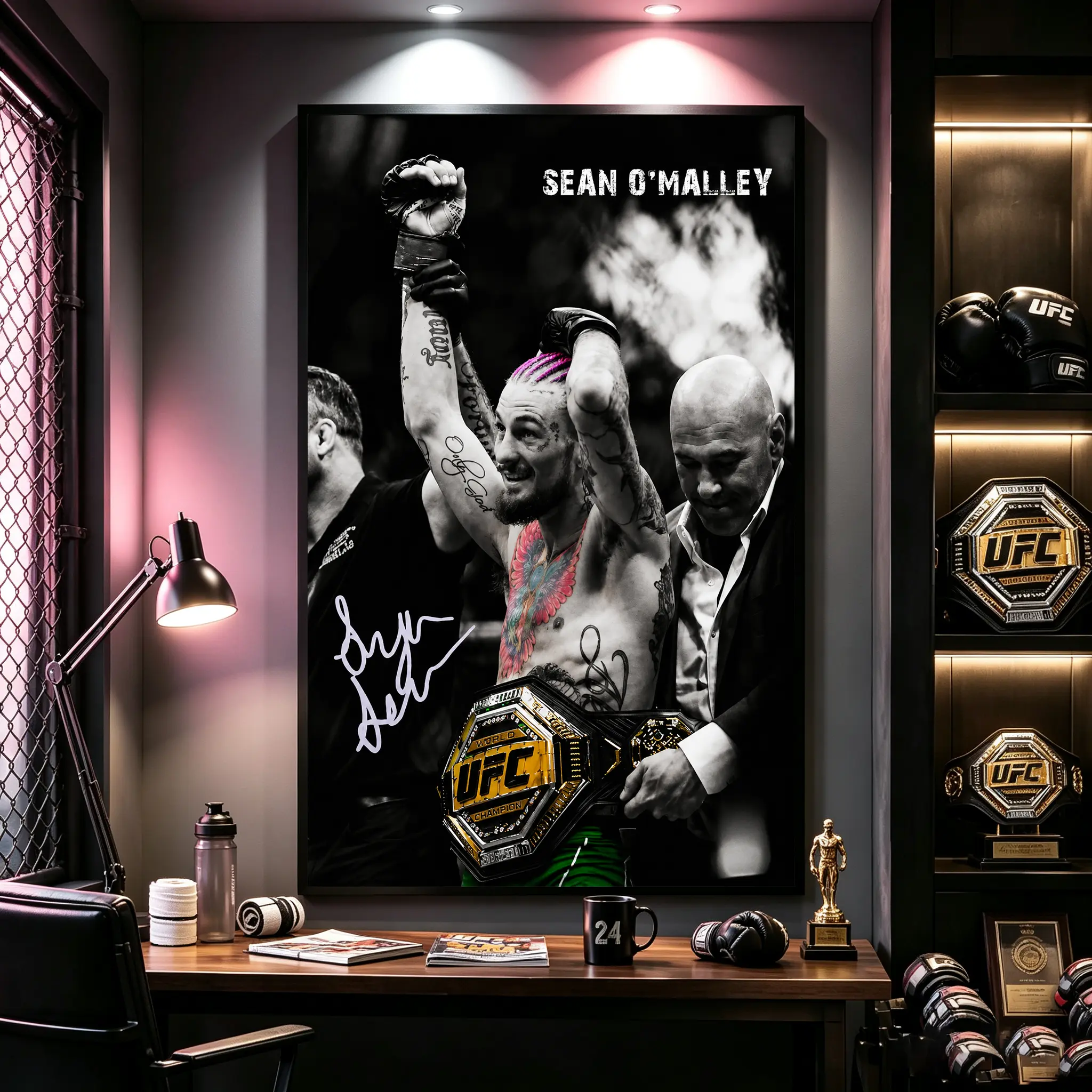 O'Malley Suga Champion Victory Canvas Wall Art Poster,Black White UFC MMA Fighter Signature Framed Canvas Print, Wall Decor For Gym Bedroom Dorm Game Room Man Cave Living Room Office, 24x36 Inch Black Framed Poster
