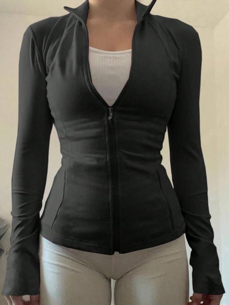 Women's Slim-Fit Elastic Sporty Zip Front Jacket, Zipper Long Sleeve Spring Autumn, Casual Athletic Fashionable Women's Clothing