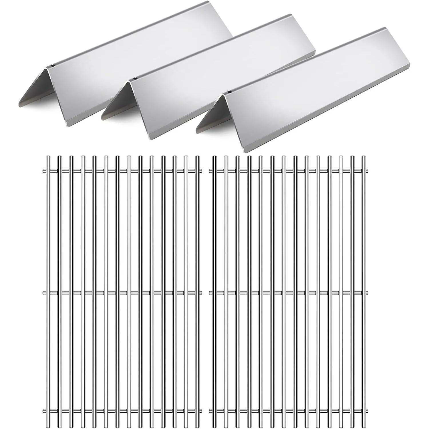 2Pack 17.5 Inch 7637 Cooking Grates with 3Pack 7635 Flavorizer Bars Heat Plates Grill  for  Spirit E-210, Spirit 200, Spirit II E210, GS4 Spirit II E-210 Series Gas Grills,Stainless Steel