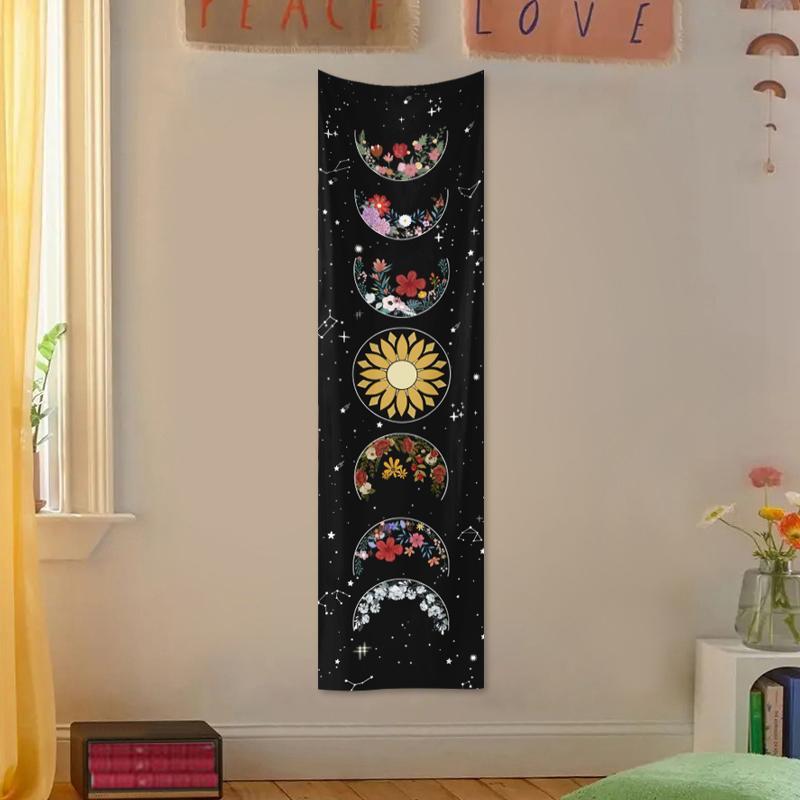 1 Piece Boho Style Colorful Moon Phase Tapestry, Cosmic Energy Meditation Tapestry, Square Wall Decoration Tapestry For Bedroom & Living Room, Wall Hanging Tapestry