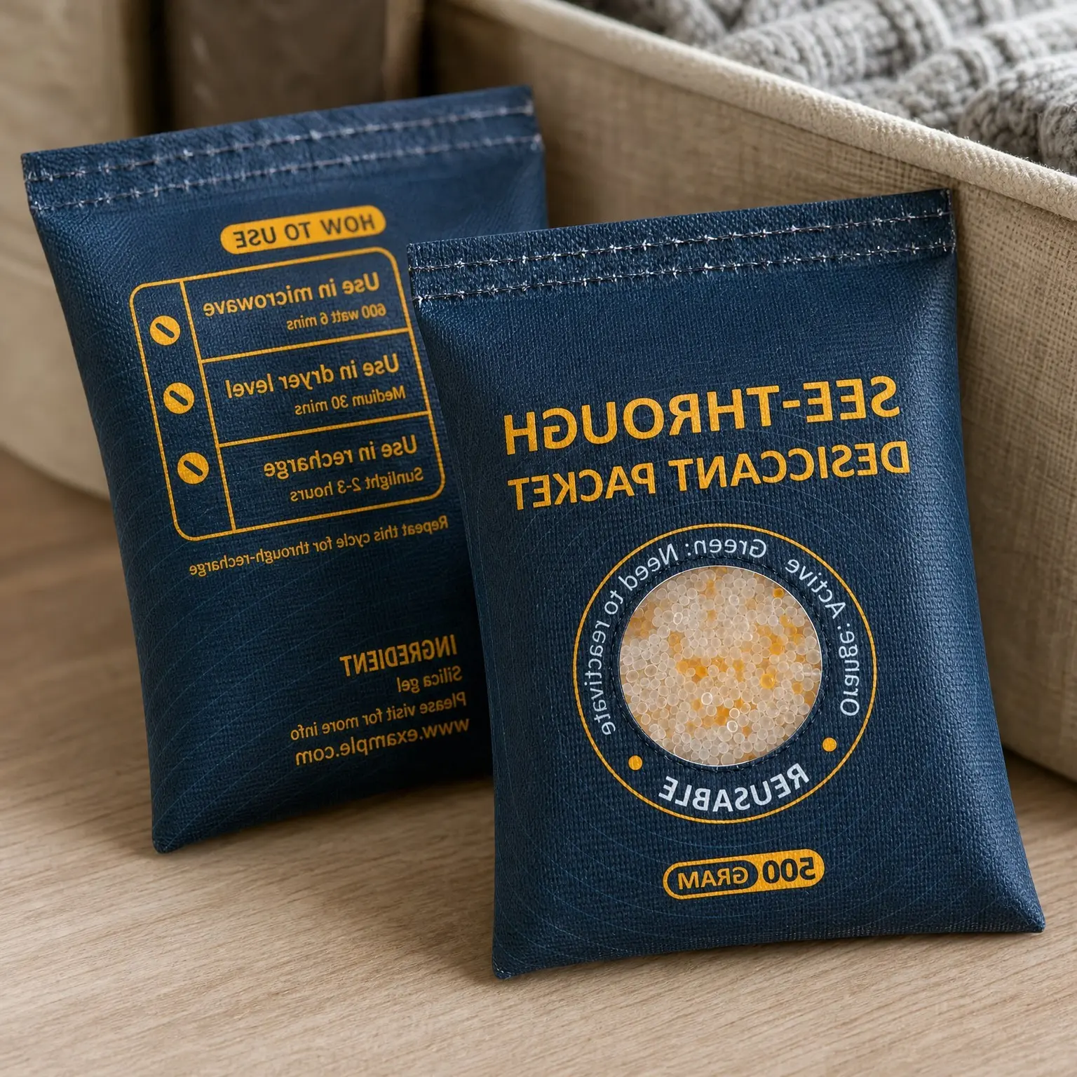 2 x 500g Transparent Color-Indicating Silica Gel Desiccant Packets, Reusable Moisture Absorber for Gun Safe, Car & Storage, Rechargeable Dehumidifier BagsGift