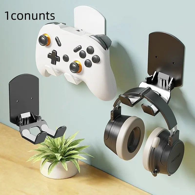 Wall-Mounted Game Controller and Headset Stand, Space-Saving Adhesive Holder for Xbox Ps Switch, Ideal Gaming Gear Organizer