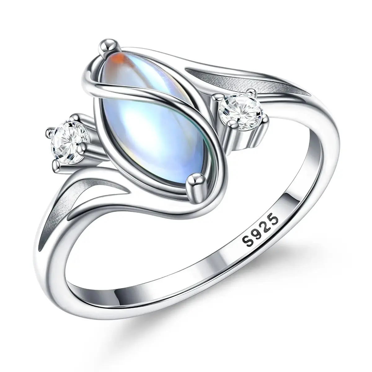 Women's 925 Silver Synthetic Moonstone Ring - Elegant Everyday Ring with Rainbow Stone, CZ Accents, Ideal for Christmas, Girl Gifts, Womens Gifts, Daily Wear, Rings For Women