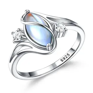 Synthetic Moonstone Ring for Women, 925 Silver Style Rainbow Stone Jewelry with CZ Accent for Daily Wear and Romantic Outfits