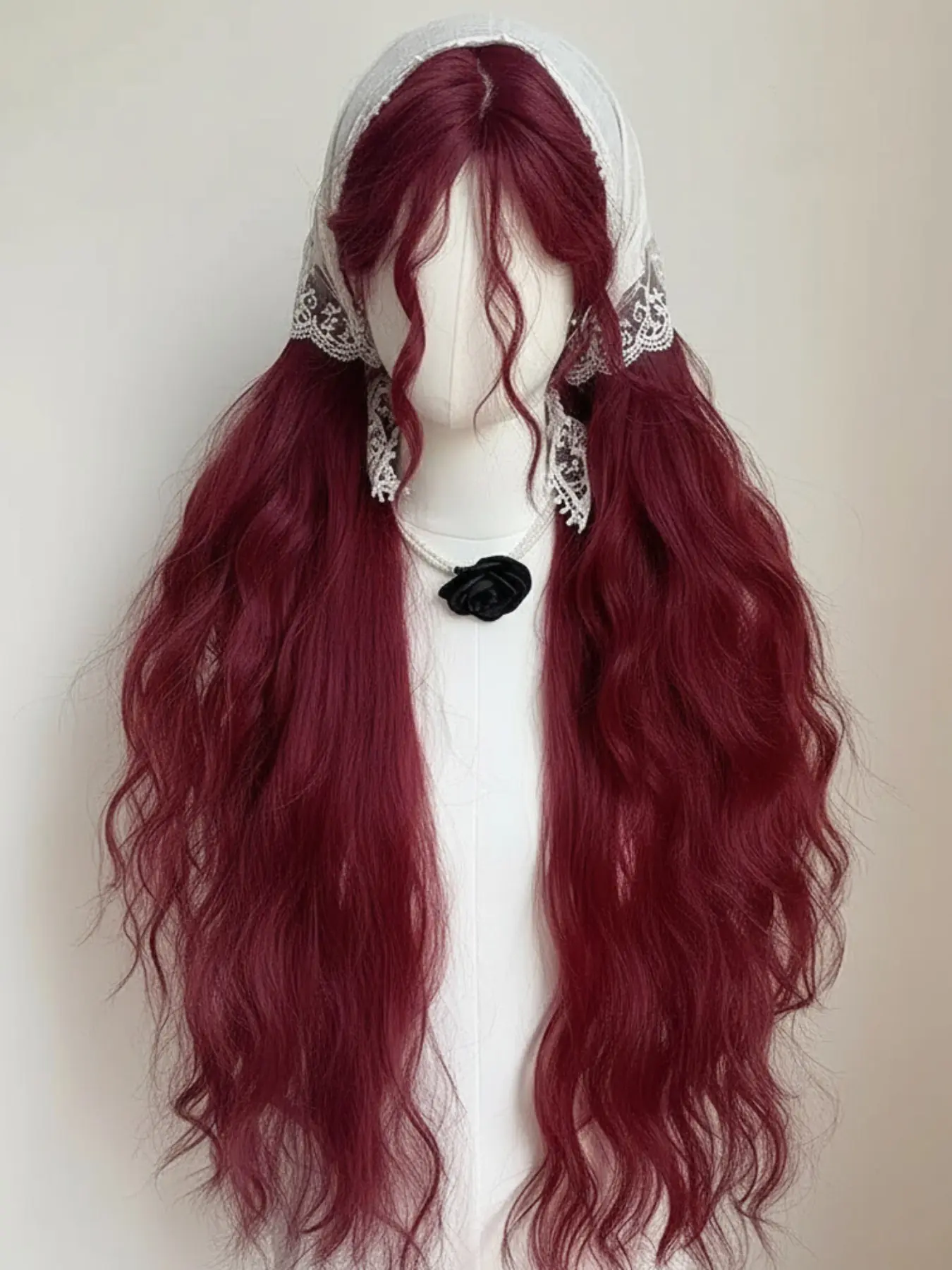 Red Long Curly Wig, Wigs with Bangs, 33 Inches Bangs Natural Lightweight Cap, Heat-Resistant, Medium Length, All Seasons, Party & Daily Use