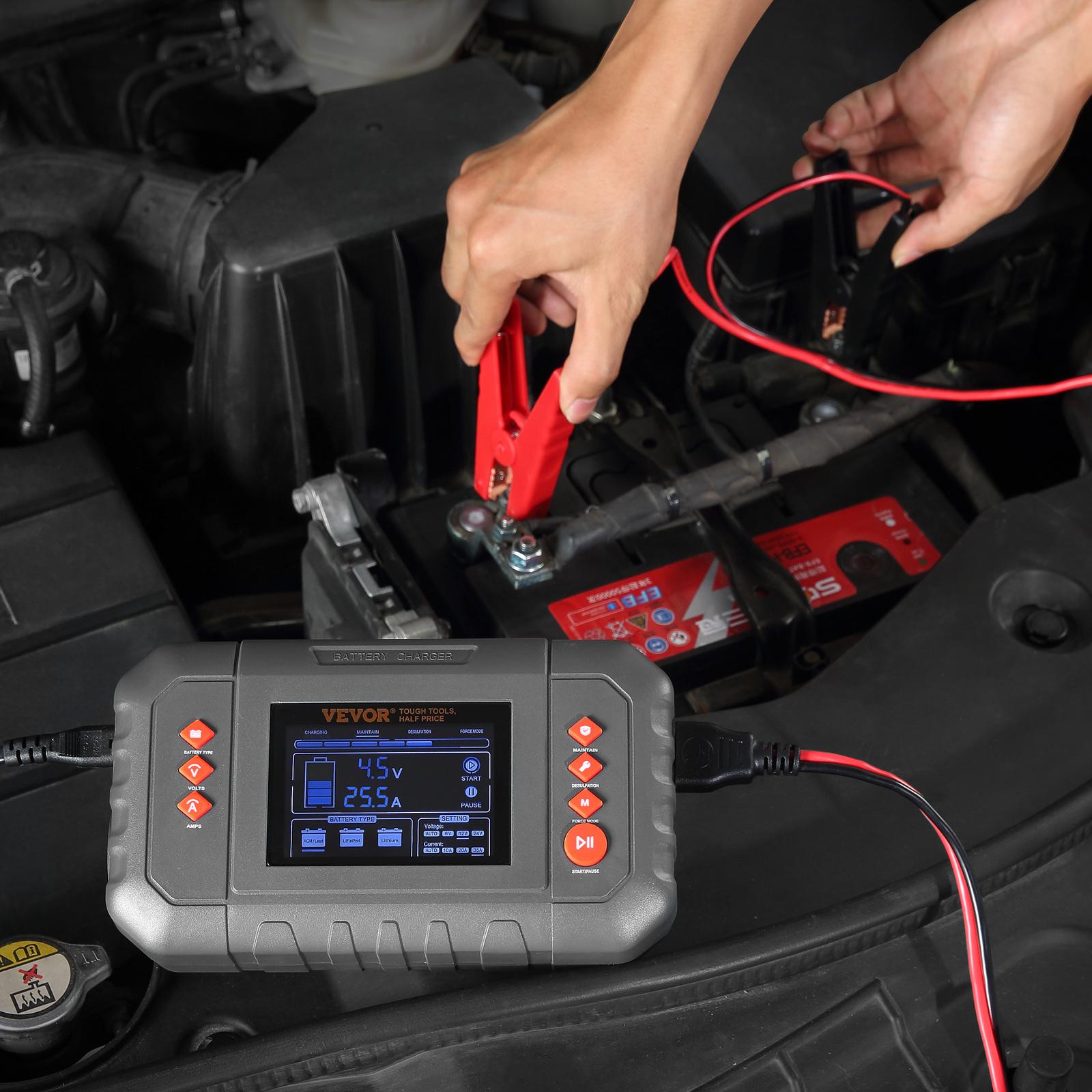 Smart Battery Charger, 35-Amp, Lithium LiFePO4 Lead-Acid (AGM/Gel/SLA) Car Battery Charger with LCD, Trickle Charger Maintainer Desulfator for Boat Motorcycle Lawn Mower Deep Cycle