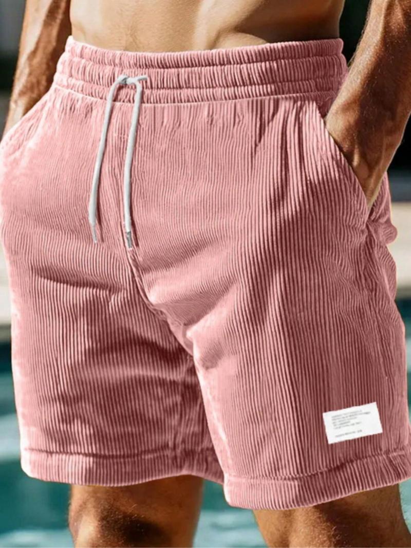 Men's Regular Fit Corduroy Shorts, Casual Comfy Swim Shorts for Summer, Men's Bottoms for Daily Outdoor Wear, Men's Shorts, Beach Outdoor Wear, Swimtrunks, Drawstring Swim Bottom, Solid Swim Shorts