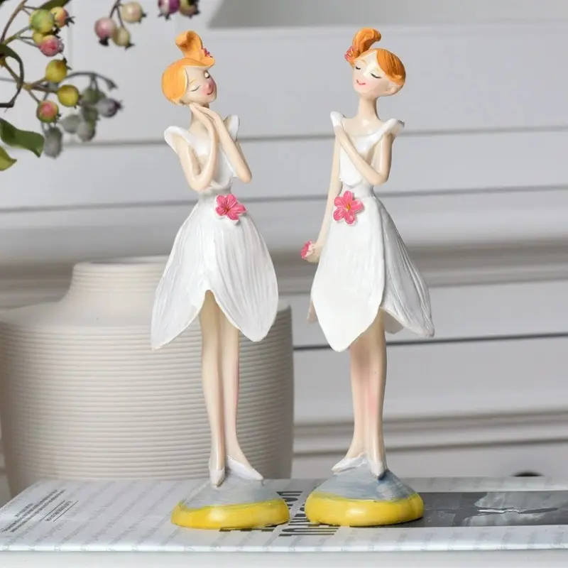 2pcs/set Elegant Angel Girl Figurines, Bedroom Living Room Decor, Statues for Home Decor, Birthday Gift for Girls, Resin Craft Decoration